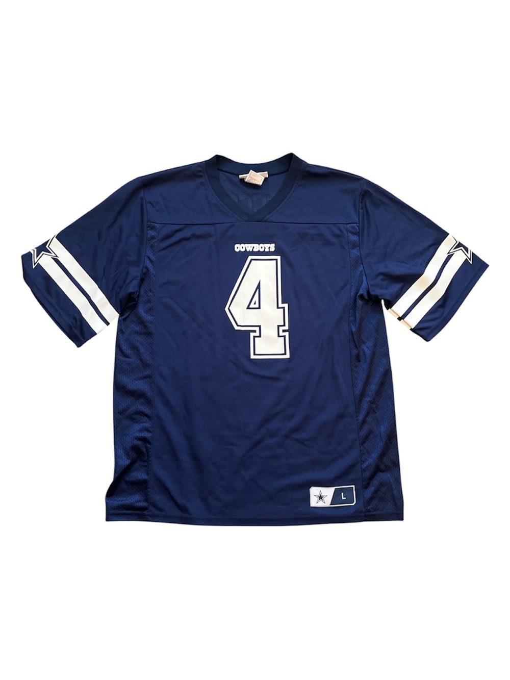 Dallas Cowboys Authentic #4 DAK Prescott Large Navy Short Sleeve Football Jersey